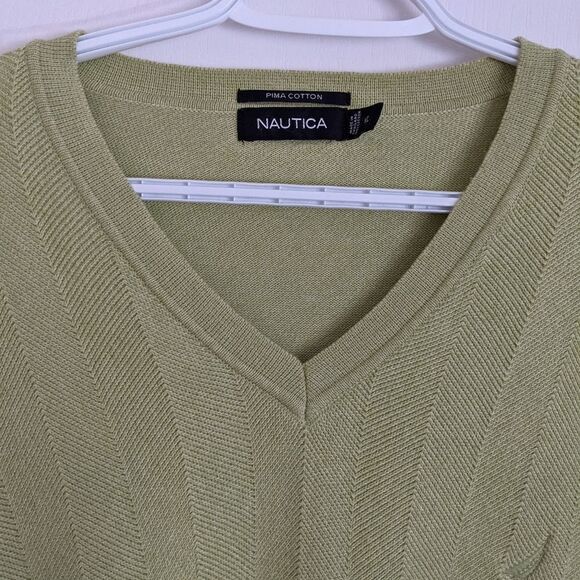 NAUTICA cotton v neck sweater lime color size XL @M - Picture 2 of 10